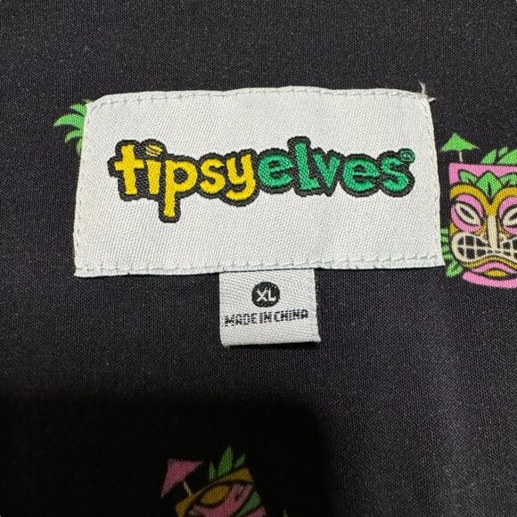 Tipsy Elves Men's Tiki Drinki Black Hawaiian Button Up Size XL - Picture 6 of 9